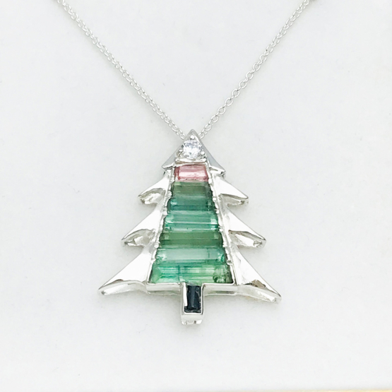 Christmas tree pendant-Green tourmaline pendant necklace for girls-tree pendant