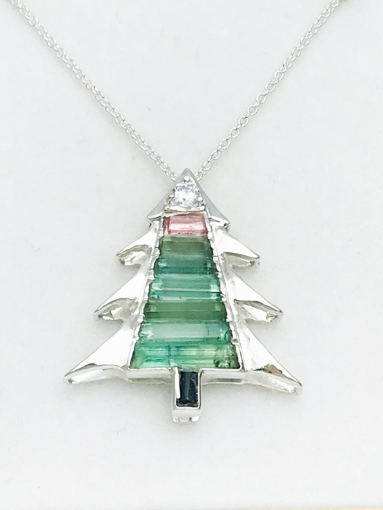 Christmas tree pendant-Green tourmaline pendant necklace for girls-tree pendant