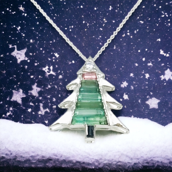 Christmas tree pendant-Green tourmaline pendant necklace for girls-tree pendant