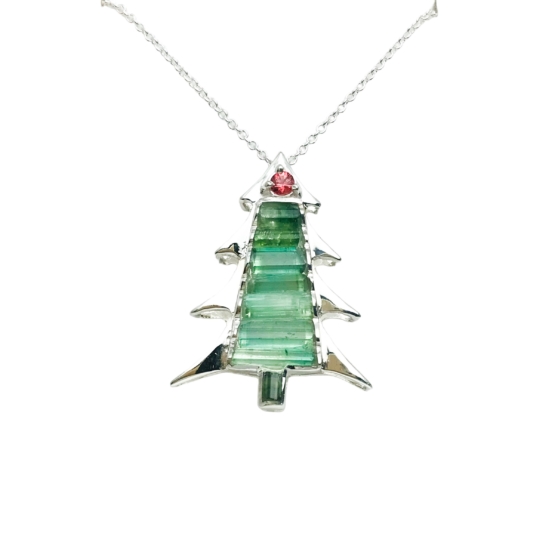 Christmas tree pendant-Green tourmaline pendant necklace for girls-tree pendant