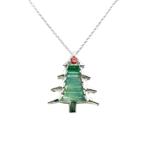 Christmas tree pendant-Green tourmaline pendant necklace for girls-tree pendant