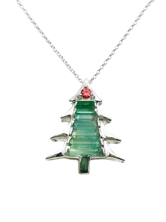 Christmas tree pendant-Green tourmaline pendant necklace for girls-tree pendant