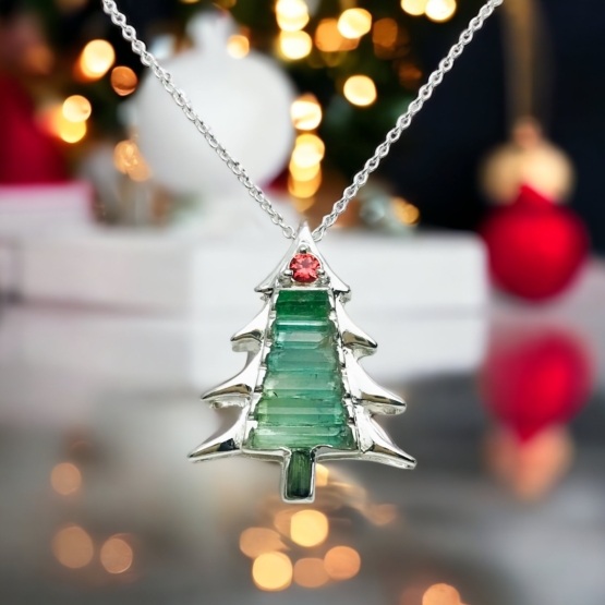 Christmas tree pendant-Green tourmaline pendant necklace for girls-tree pendant