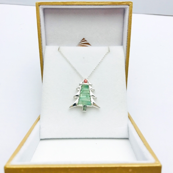 Christmas tree pendaant-Green tourmaline pendant necklace for girls-tree pendant