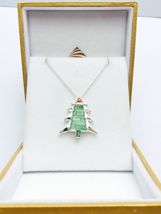 Christmas tree pendaant-Green tourmaline pendant necklace for girls-tree pendant