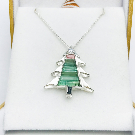 Christmas tree pendant-Green tourmaline pendant necklace for girls-tree pendant