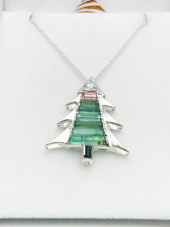 Christmas tree pendant-Green tourmaline pendant necklace for girls-tree pendant