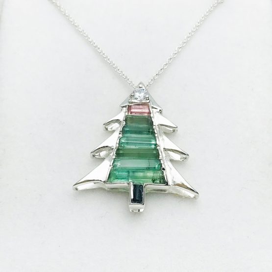 Christmas tree pendant-Green tourmaline pendant necklace for girls-tree pendant