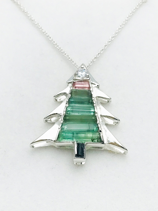 Christmas tree pendant-Green tourmaline pendant necklace for girls-tree pendant