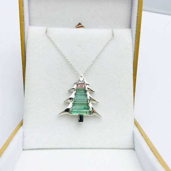 Christmas tree pendant-Green tourmaline pendant necklace for girls-tree pendant