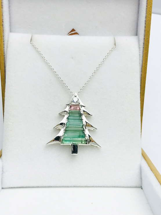 Christmas tree pendant-Green tourmaline pendant necklace for girls-tree pendant