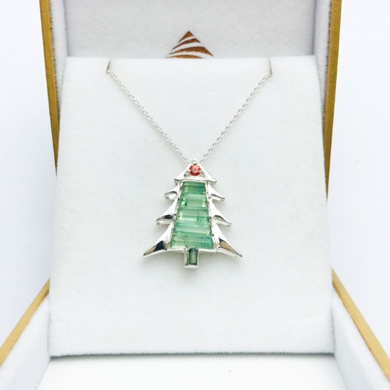 Christmas tree pendaant-Green tourmaline pendant necklace for girls-tree pendant