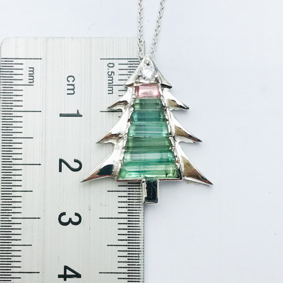 Christmas tree pendant-Green tourmaline pendant necklace for girls-tree pendant