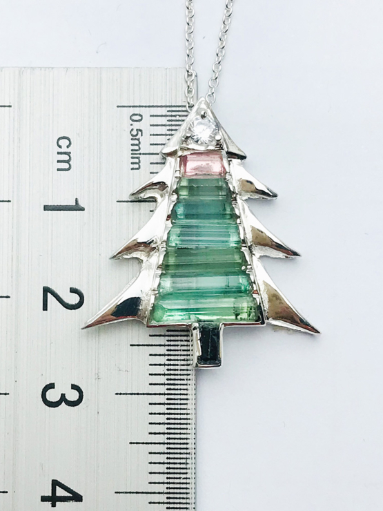 Christmas tree pendant-Green tourmaline pendant necklace for girls-tree pendant