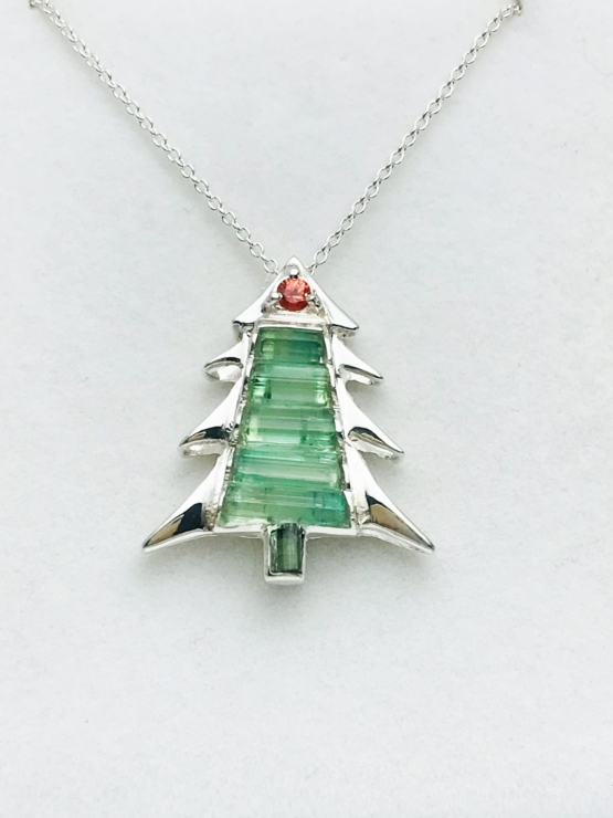 Christmas tree pendaant-Green tourmaline pendant necklace for girls-tree pendant