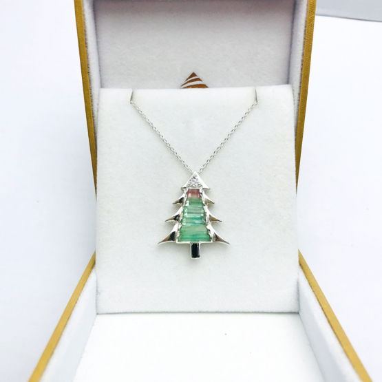 Christmas tree pendant-Green tourmaline pendant necklace for girls-tree pendant