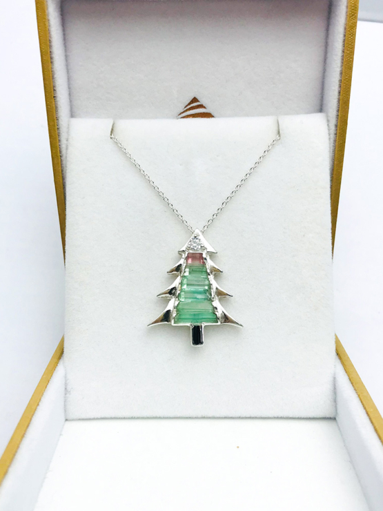 Christmas tree pendant-Green tourmaline pendant necklace for girls-tree pendant