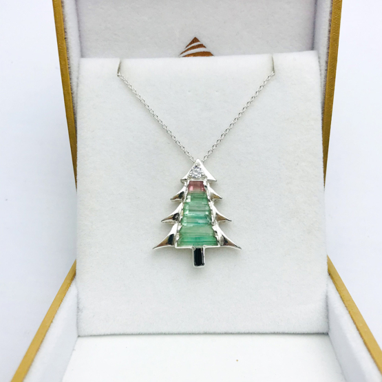 Christmas tree pendant-Green tourmaline pendant necklace for girls-tree pendant