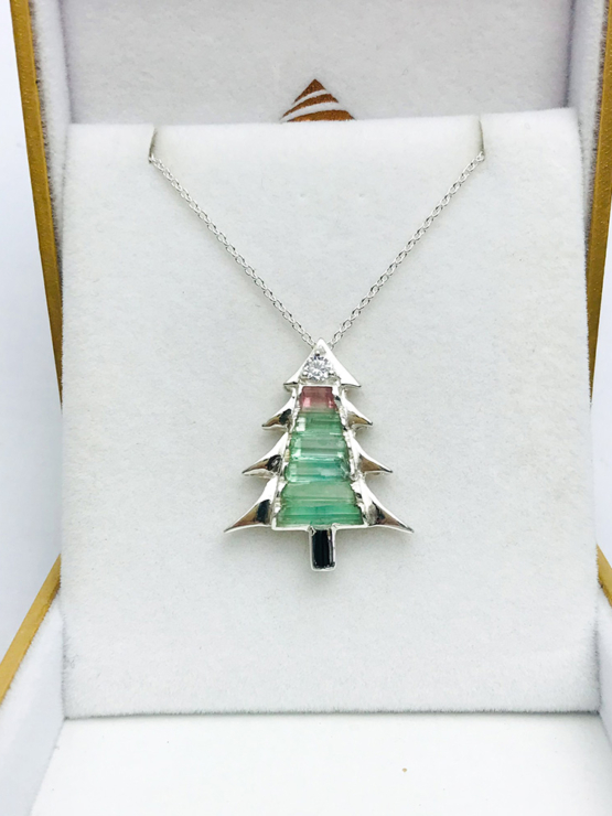 Christmas tree pendant-Green tourmaline pendant necklace for girls-tree pendant