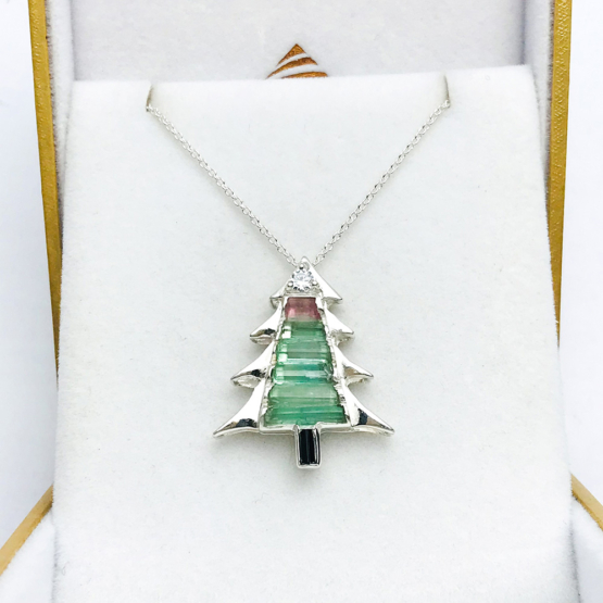 Christmas tree pendant-Green tourmaline pendant necklace for girls-tree pendant