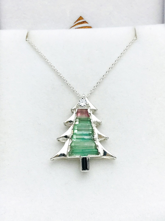 Christmas tree pendant-Green tourmaline pendant necklace for girls-tree pendant