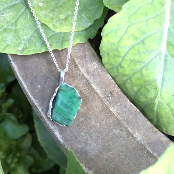 Raw emerald pendant necklace for girls - emerald pendant - emerald crystal pendant