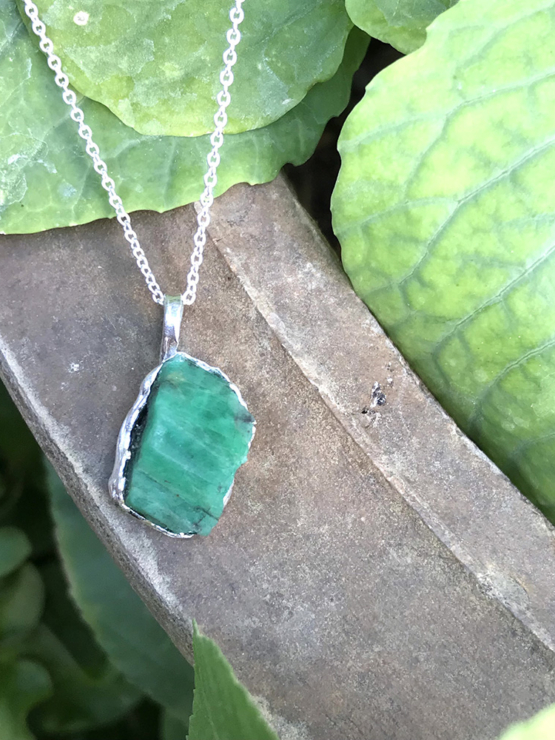 Raw emerald pendant necklace for girls - emerald pendant - emerald crystal pendant