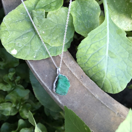 Raw emerald pendant necklace for girls - emerald pendant - emerald crystal pendant