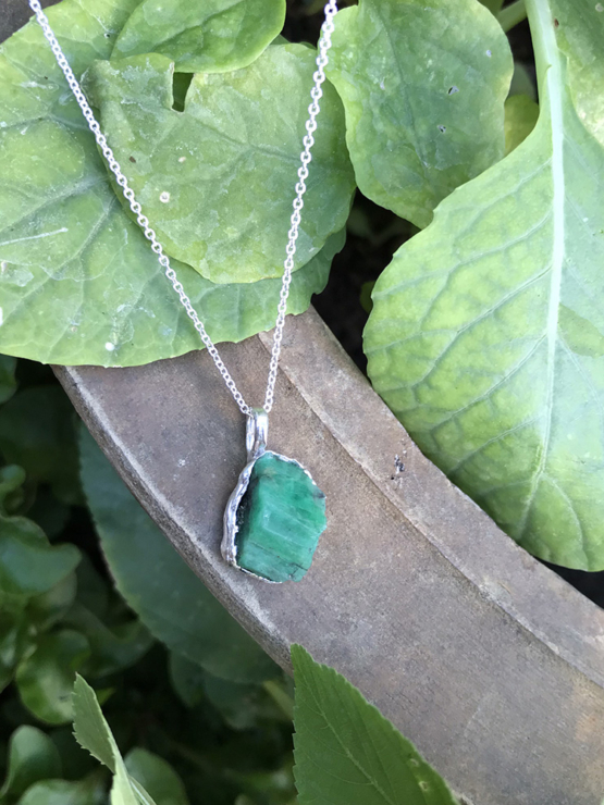 Raw emerald pendant necklace for girls - emerald pendant - emerald crystal pendant