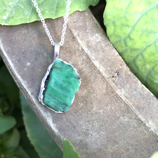 Raw emerald pendant necklace for girls - emerald pendant - emerald crystal pendant