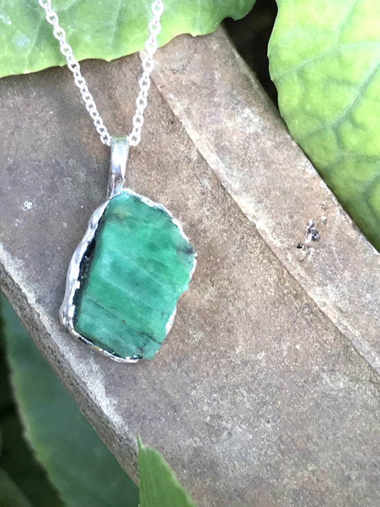 Raw emerald pendant necklace for girls - emerald pendant - emerald crystal pendant