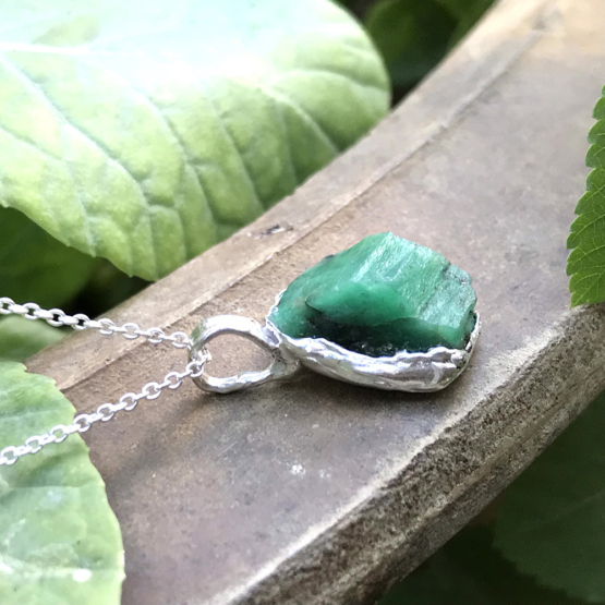 Raw emerald pendant necklace for girls - emerald pendant - emerald crystal pendant