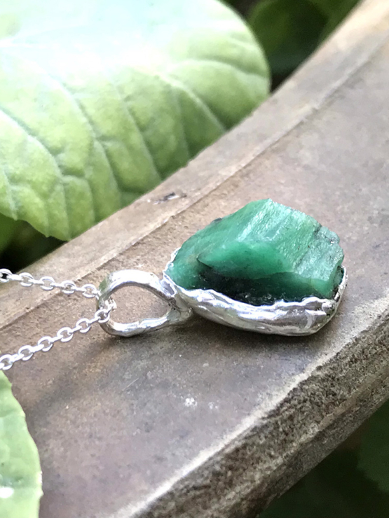 Raw emerald pendant necklace for girls - emerald pendant - emerald crystal pendant