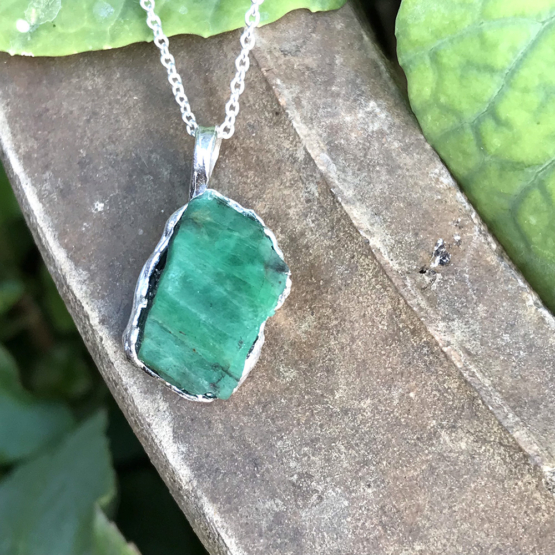 Raw emerald pendant necklace for girls - emerald pendant - emerald crystal pendant