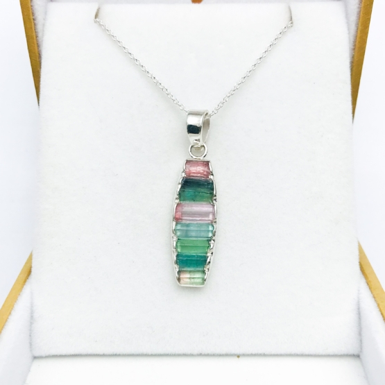Raw tourmaline pendant necklace for girls-multiple color tourmaline crystal pendant Colorful tourmaline pendant