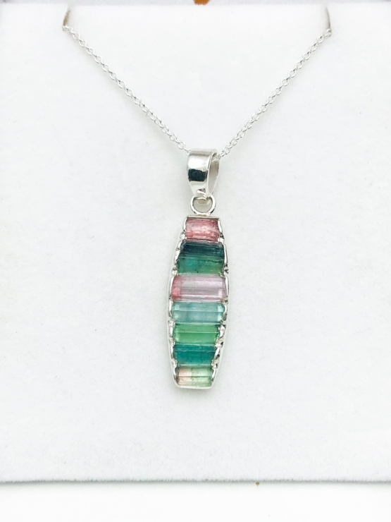 Raw tourmaline pendant necklace for girls-multiple color tourmaline crystal pendant Colorful tourmaline pendant