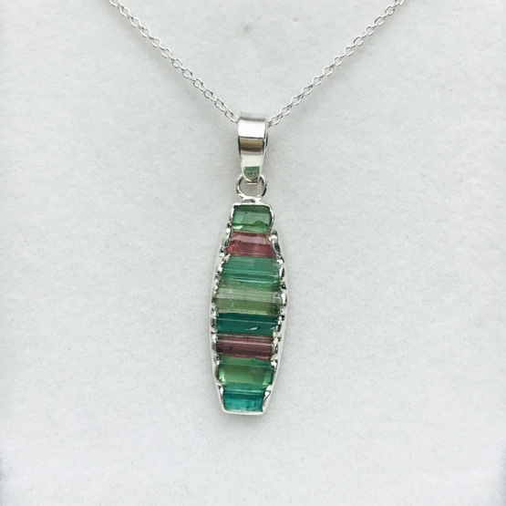 Raw tourmaline pendant necklace for girls-multiple color tourmaline crystal pendant Colorful tourmaline pendant