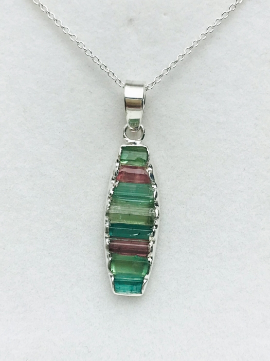 Raw tourmaline pendant necklace for girls-multiple color tourmaline crystal pendant Colorful tourmaline pendant