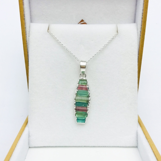 Raw tourmaline pendant necklace for girls-multiple color tourmaline crystal pendant Colorful tourmaline pendant