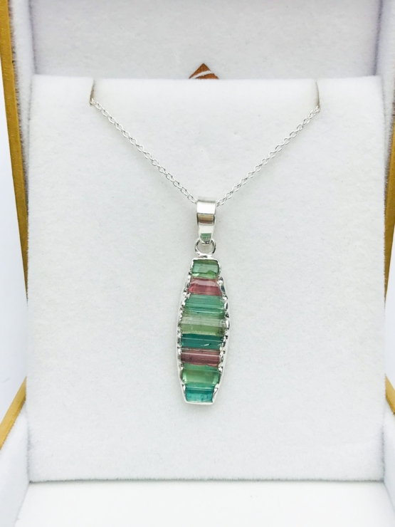 Raw tourmaline pendant necklace for girls-multiple color tourmaline crystal pendant Colorful tourmaline pendant