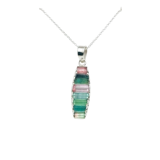 Raw tourmaline pendant necklace for girls-multiple color tourmaline crystal pendant Colorful tourmaline pendant