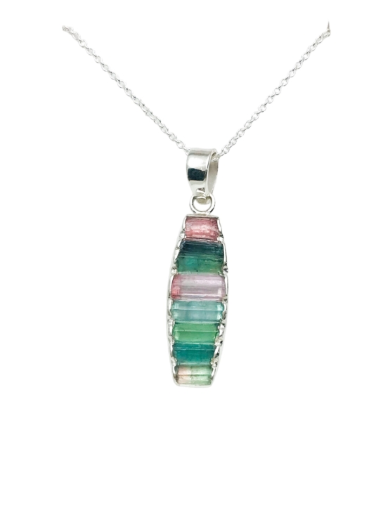 Raw tourmaline pendant necklace for girls-multiple color tourmaline crystal pendant Colorful tourmaline pendant