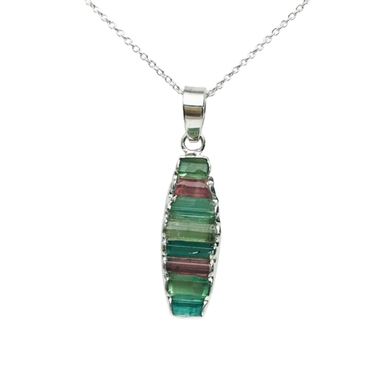 Raw tourmaline pendant necklace for girls-multiple color tourmaline crystal pendant Colorful tourmaline pendant