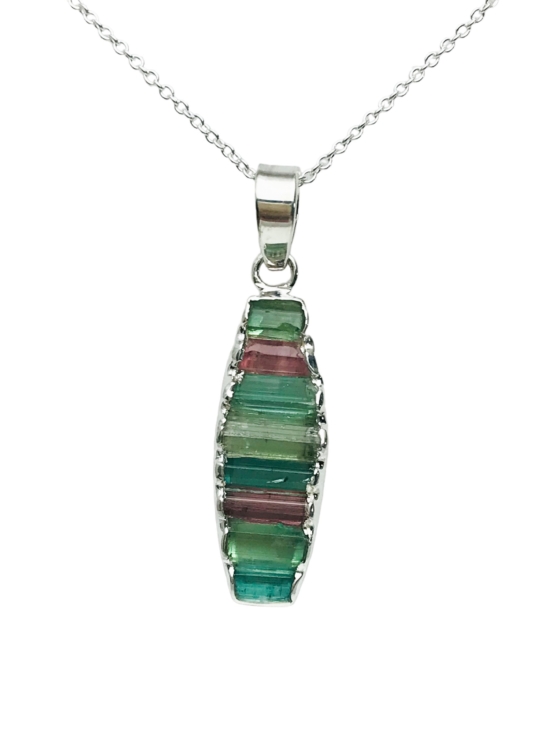 Raw tourmaline pendant necklace for girls-multiple color tourmaline crystal pendant Colorful tourmaline pendant