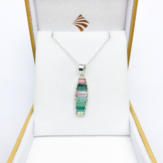Raw tourmaline pendant necklace for girls-multiple color tourmaline crystal pendant Colorful tourmaline pendant