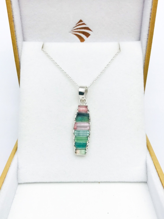 Raw tourmaline pendant necklace for girls-multiple color tourmaline crystal pendant Colorful tourmaline pendant