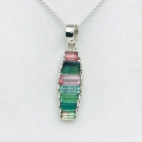 Raw tourmaline pendant necklace for girls-multiple color tourmaline crystal pendant Colorful tourmaline pendant