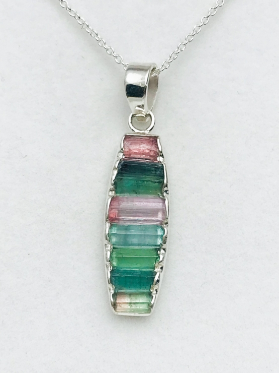 Raw tourmaline pendant necklace for girls-multiple color tourmaline crystal pendant Colorful tourmaline pendant