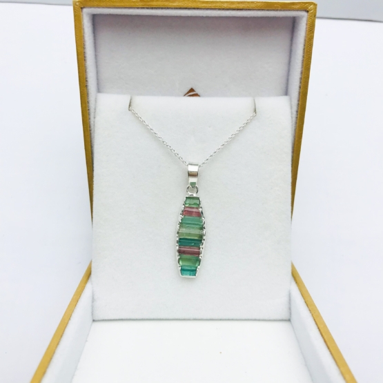 Raw tourmaline pendant necklace for girls-multiple color tourmaline crystal pendant Colorful tourmaline pendant