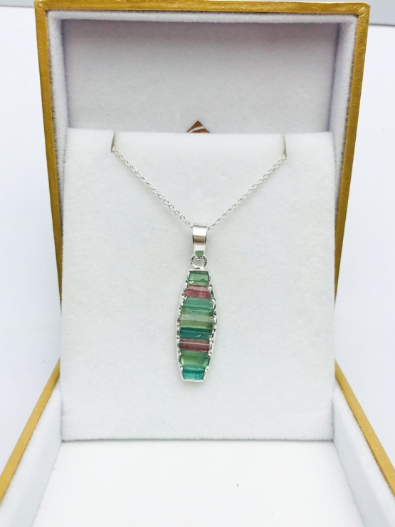 Raw tourmaline pendant necklace for girls-multiple color tourmaline crystal pendant Colorful tourmaline pendant